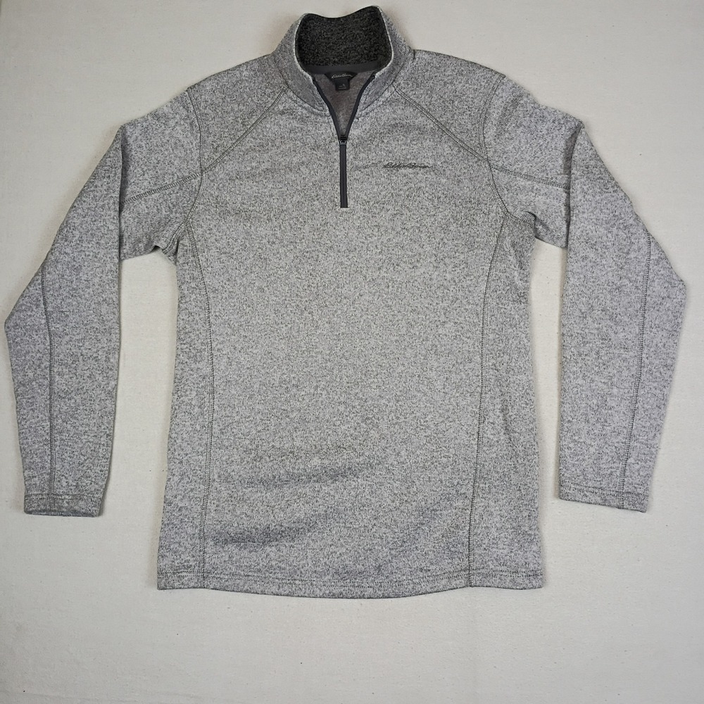 Eddie Bauer Mens Gray Heather Quarter Zip Fleece Pullover Sweater Size TL Tall